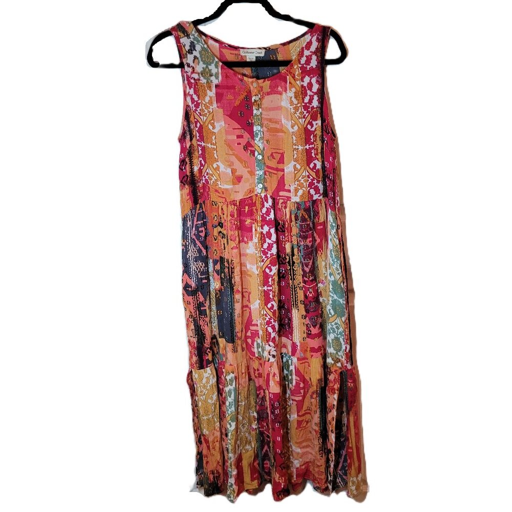 Coldwater Creek Women's Vibrant Patchwork Midi Dress Petite Medium